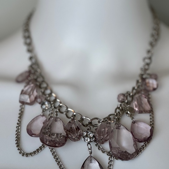Faux Pink Faceted Crystals with Rhinestones Statement Necklace - Picture 1 of 7